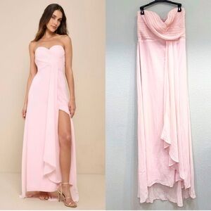 Sz XL NWOT Lulus Splendid Aura Light‎ Pink Chiffon Pleated Strapless Maxi Dress